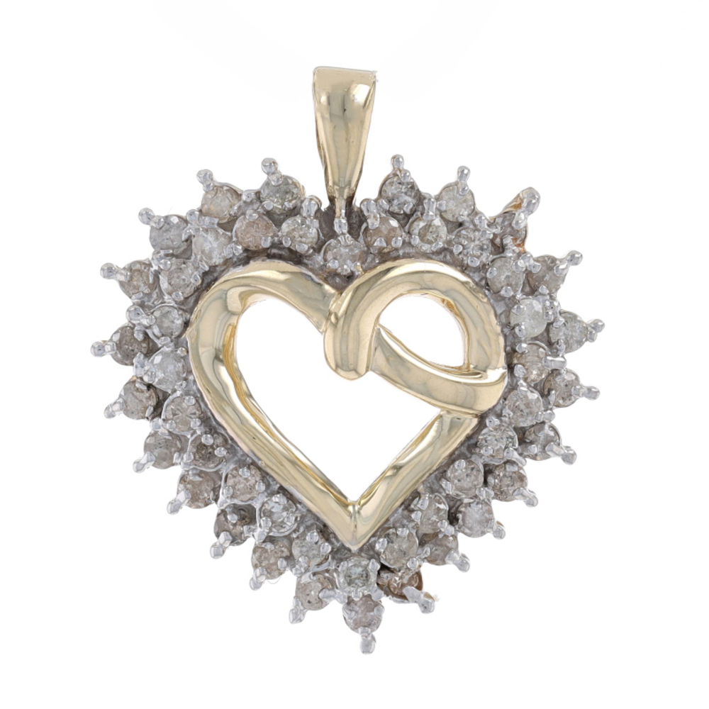 Yellow Gold Diamond Heart Pendant - 10k Round Brilliant 1.00ctw Love Wreath